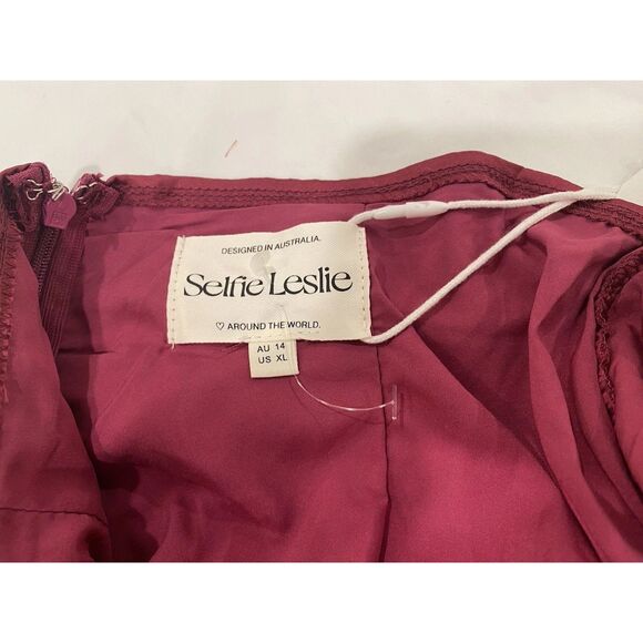 Selfie Leslie Mini Dress Sz XL Plum Strapless Tied Back Layer Frill Hem Ruched - Picture 16 of 16